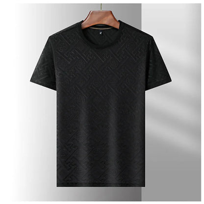 High end brand ice silk round neck short sleeved T-shirt for men's 2024 summer new fashionable printed comfortable casual top