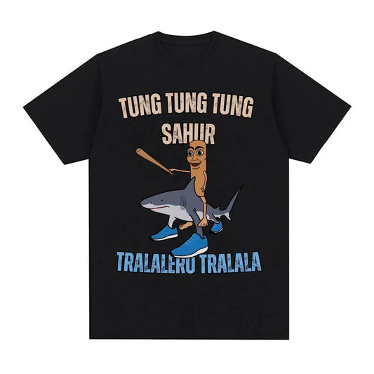 Tung Tung Tung Sahur Baseball Bat T Shirt Tralero Tralala Funny Running Shark Meme T-shirt Men Women Casual Cotton Loose T Shirt