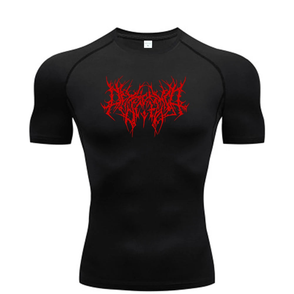 Thorns Print Gym Tight T-Shirt Men's Running Fitness Summer Quick-Drying Short-Sleeved Sports Workout Sportswear Top S-3XL