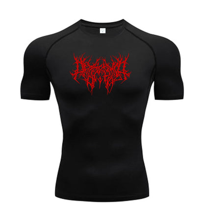 Thorns Print Gym Tight T-Shirt Men's Running Fitness Summer Quick-Drying Short-Sleeved Sports Workout Sportswear Top S-3XL