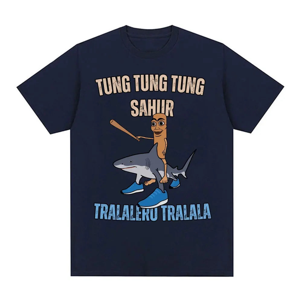 Tung Tung Tung Sahur Baseball Bat T Shirt Tralero Tralala Funny Running Shark Meme T-shirt Men Women Casual Cotton Loose T Shirt
