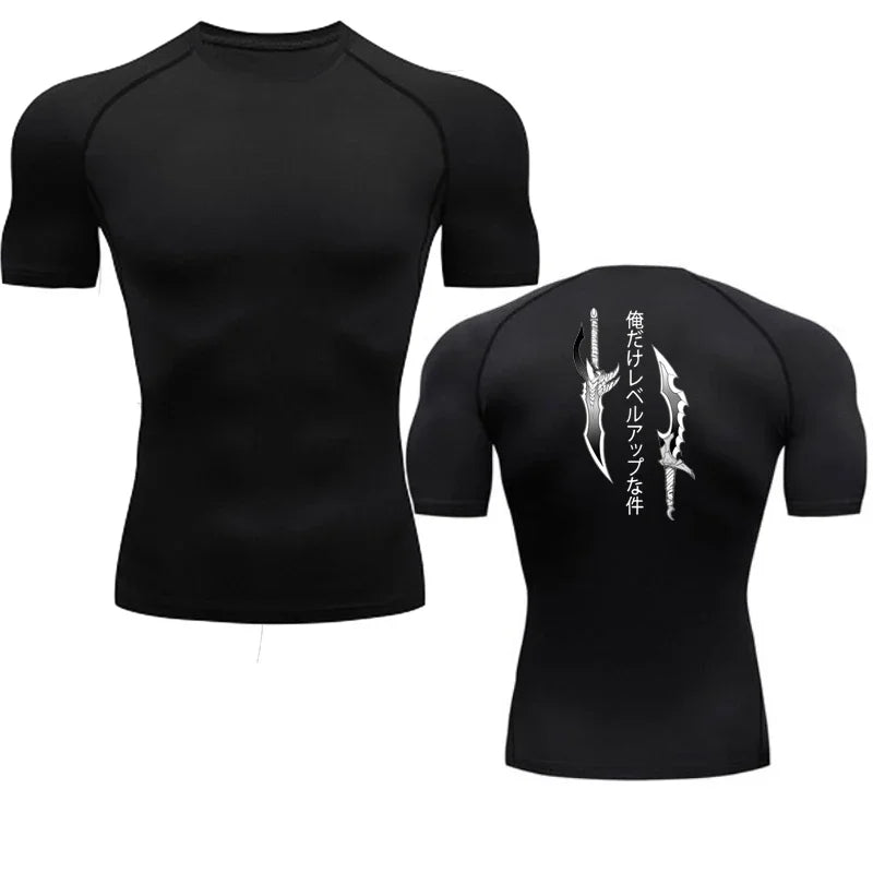 Animated Compression T Shirt Dagger Print for Men Athletic Quick Dry Tops Rash Guard Gym Workout Running Baselayers Undershirts
