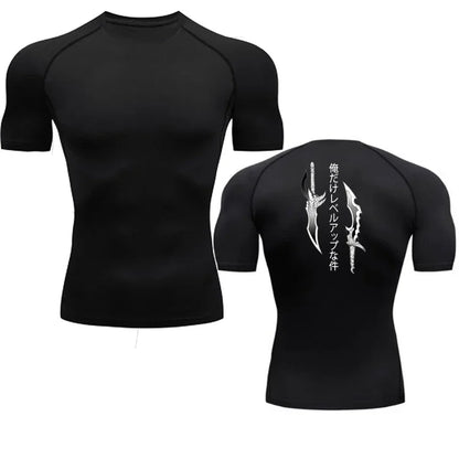 Animated Compression T Shirt Dagger Print for Men Athletic Quick Dry Tops Rash Guard Gym Workout Running Baselayers Undershirts