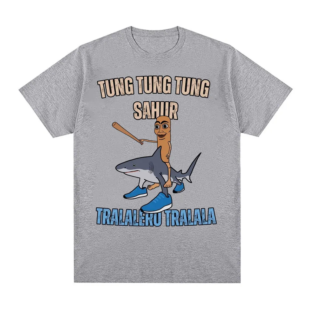 Tung Tung Tung Sahur Baseball Bat T Shirt Tralero Tralala Funny Running Shark Meme T-shirt Men Women Casual Cotton Loose T Shirt