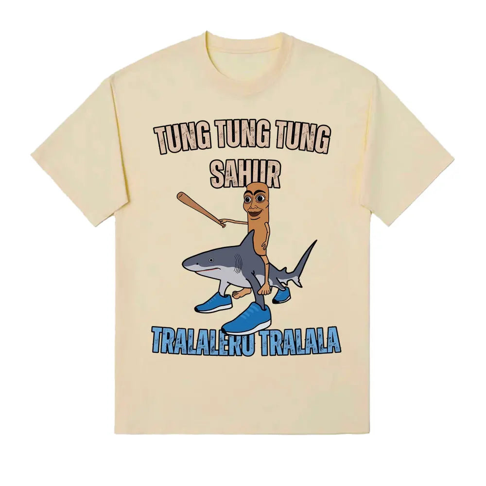 Tung Tung Tung Sahur Baseball Bat T Shirt Tralero Tralala Funny Running Shark Meme T-shirt Men Women Casual Cotton Loose T Shirt
