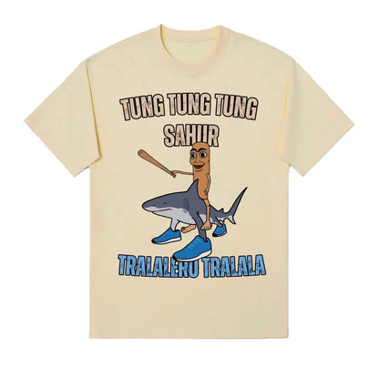 Tung Tung Tung Sahur Baseball Bat T Shirt Tralero Tralala Funny Running Shark Meme T-shirt Men Women Casual Cotton Loose T Shirt