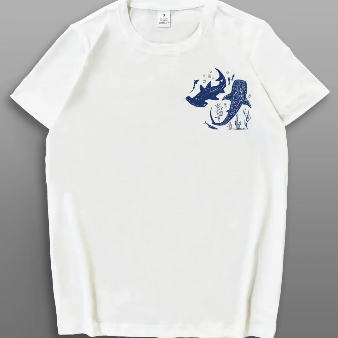 Shark letter printed graphic T-shirt Summer Fashion Sports Pure cotton Men's T-Shirt Children's Clothing Tee Y2k Woman