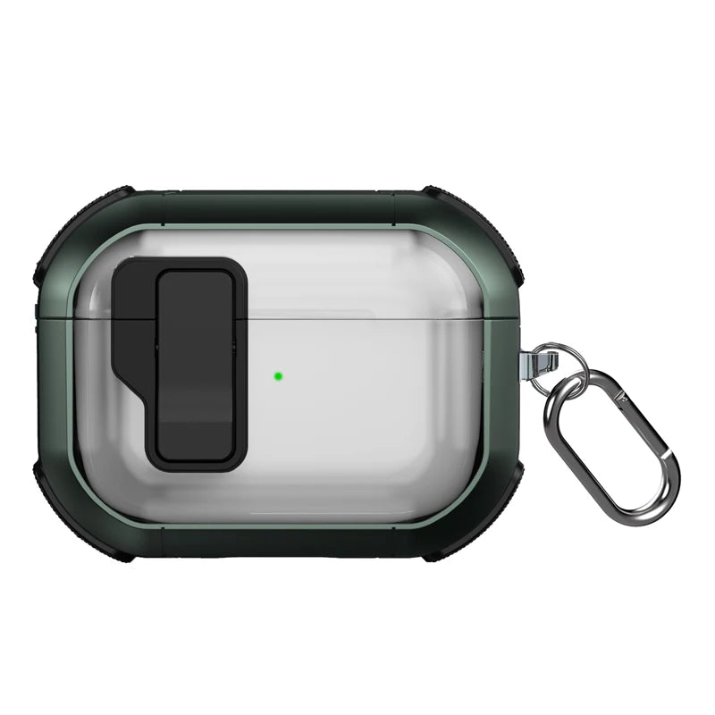 Automatic Switch Safety Lock Case For Airpods 4 For Airpods Pro 2 3 1 case Shockproof Transparent Earphone Case with hook
