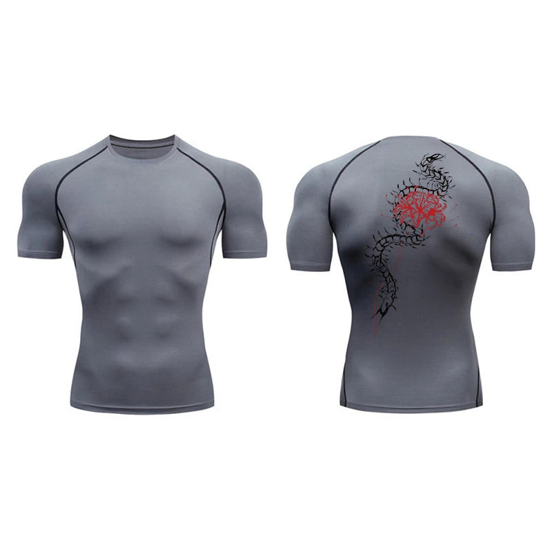 Blossom Print Short Sleeve Compression Shirts for Men Summer Athletic Quick Dry T-shirts Gym Workout Running Tees Sporty Tops