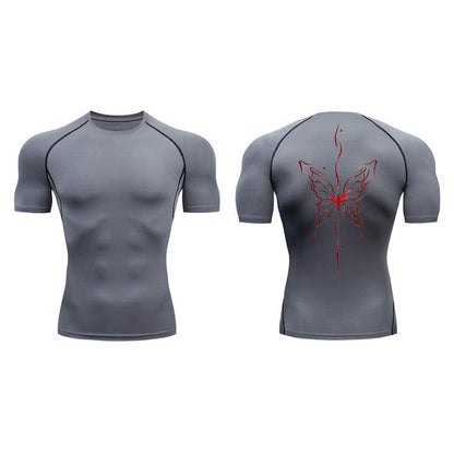 Blossom Print Short Sleeve Compression Shirts for Men Summer Athletic Quick Dry T-shirts Gym Workout Running Tees Sporty Tops