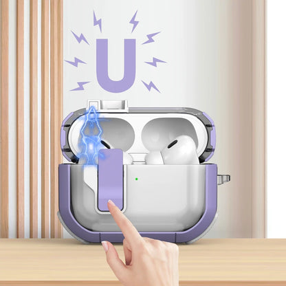 Automatic Switch Safety Lock Case For Airpods 4 For Airpods Pro 2 3 1 case Shockproof Transparent Earphone Case with hook