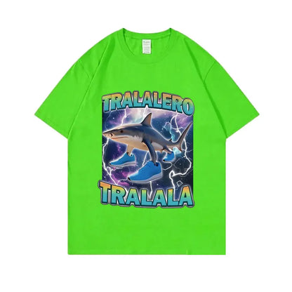 Tralalero Tralala Funny Shark with Shoes Meme T-shirt Men Casual Cotton Vintage Stupid Humor Hilarious Brain Rot Memes T Shirt