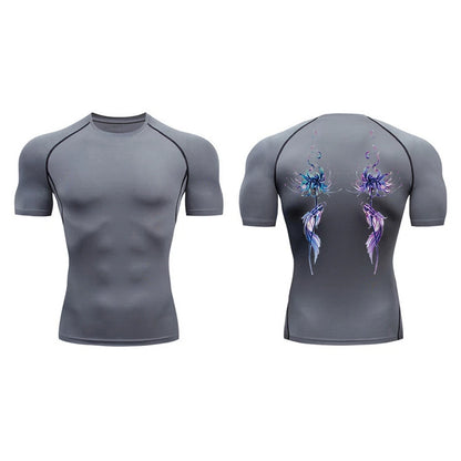 Blossom Print Short Sleeve Compression Shirts for Men Summer Athletic Quick Dry T-shirts Gym Workout Running Tees Sporty Tops