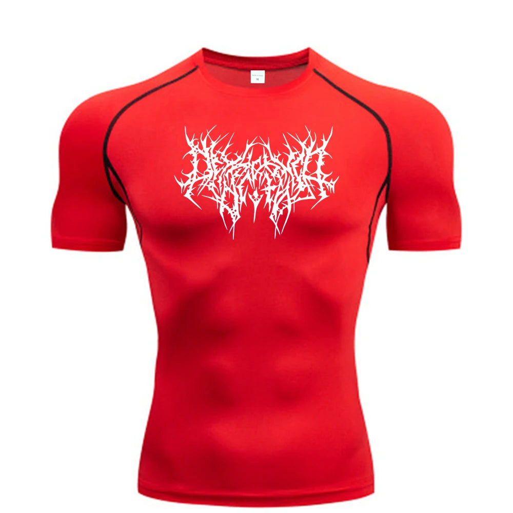 Thorns Print Gym Tight T-Shirt Men's Running Fitness Summer Quick-Drying Short-Sleeved Sports Workout Sportswear Top S-3XL