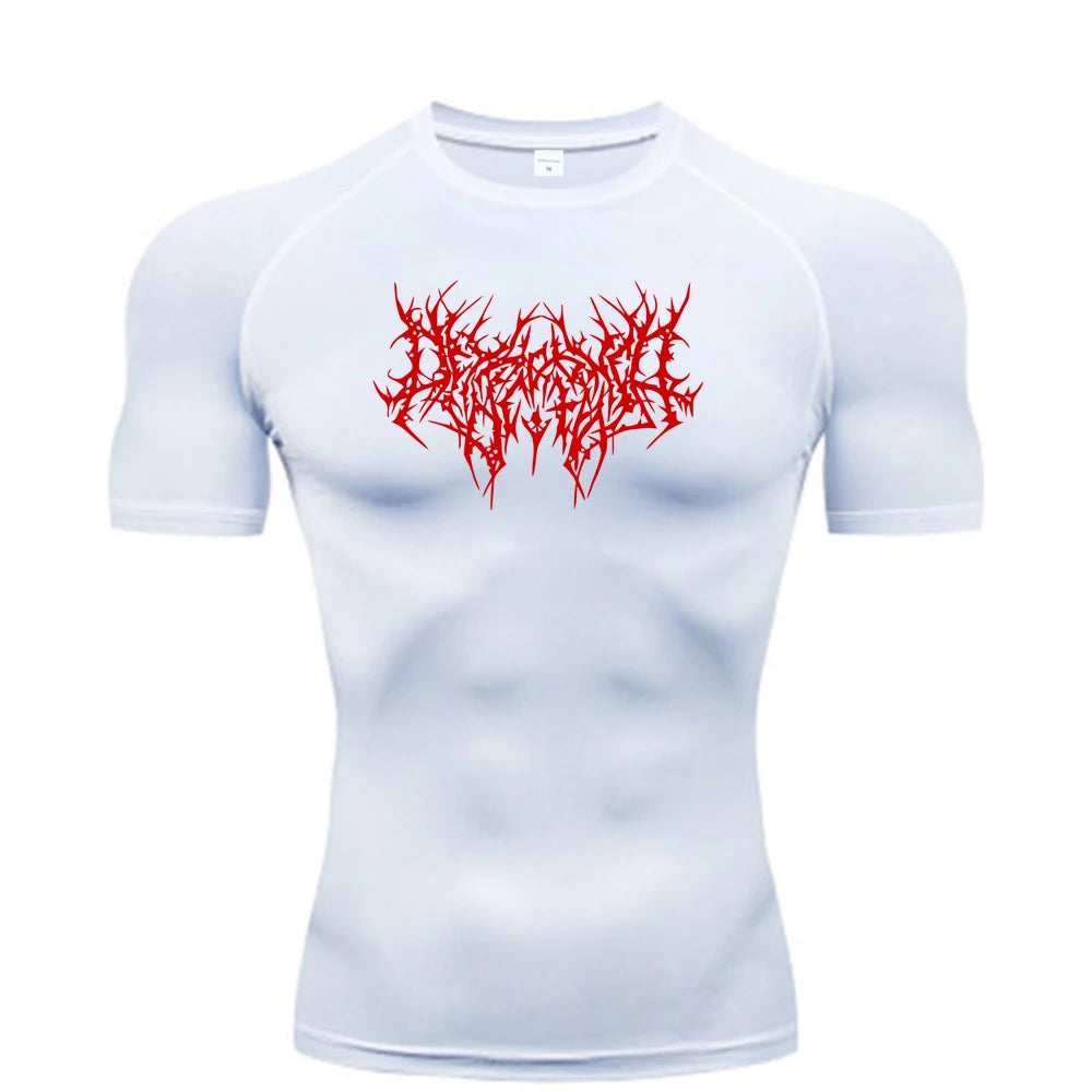 Thorns Print Gym Tight T-Shirt Men's Running Fitness Summer Quick-Drying Short-Sleeved Sports Workout Sportswear Top S-3XL