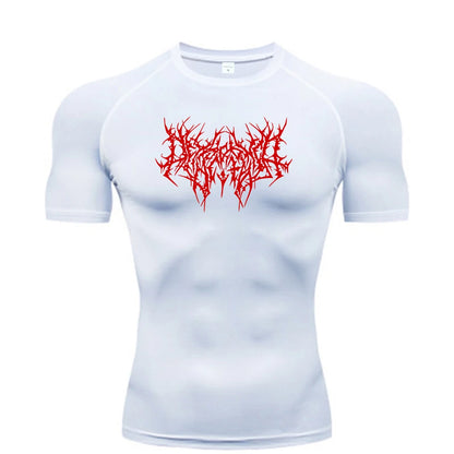 Thorns Print Gym Tight T-Shirt Men's Running Fitness Summer Quick-Drying Short-Sleeved Sports Workout Sportswear Top S-3XL