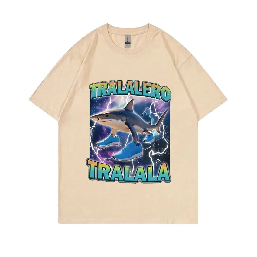 Tralalero Tralala Funny Shark with Shoes Meme T-shirt Men Casual Cotton Vintage Stupid Humor Hilarious Brain Rot Memes T Shirt