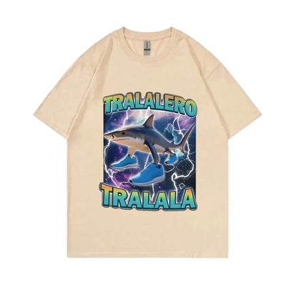 Tralalero Tralala Funny Shark with Shoes Meme T-shirt Men Casual Cotton Vintage Stupid Humor Hilarious Brain Rot Memes T Shirt
