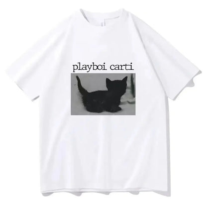 Playboi Carti T Shirts Men Women Cute Cat Harajuku Print Tees Oversized Hip-Hop Short Sleeve Cotton O-Neck Tops Rapper T-Shirt