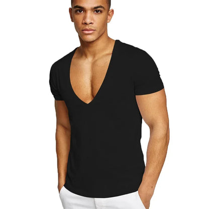 MRMT New Men's T-Shirt Deep V-Neck Europe Size Fitness Leisure Cotton Men T-Shirts Solid Color For Male Tops Tees Man T shirts