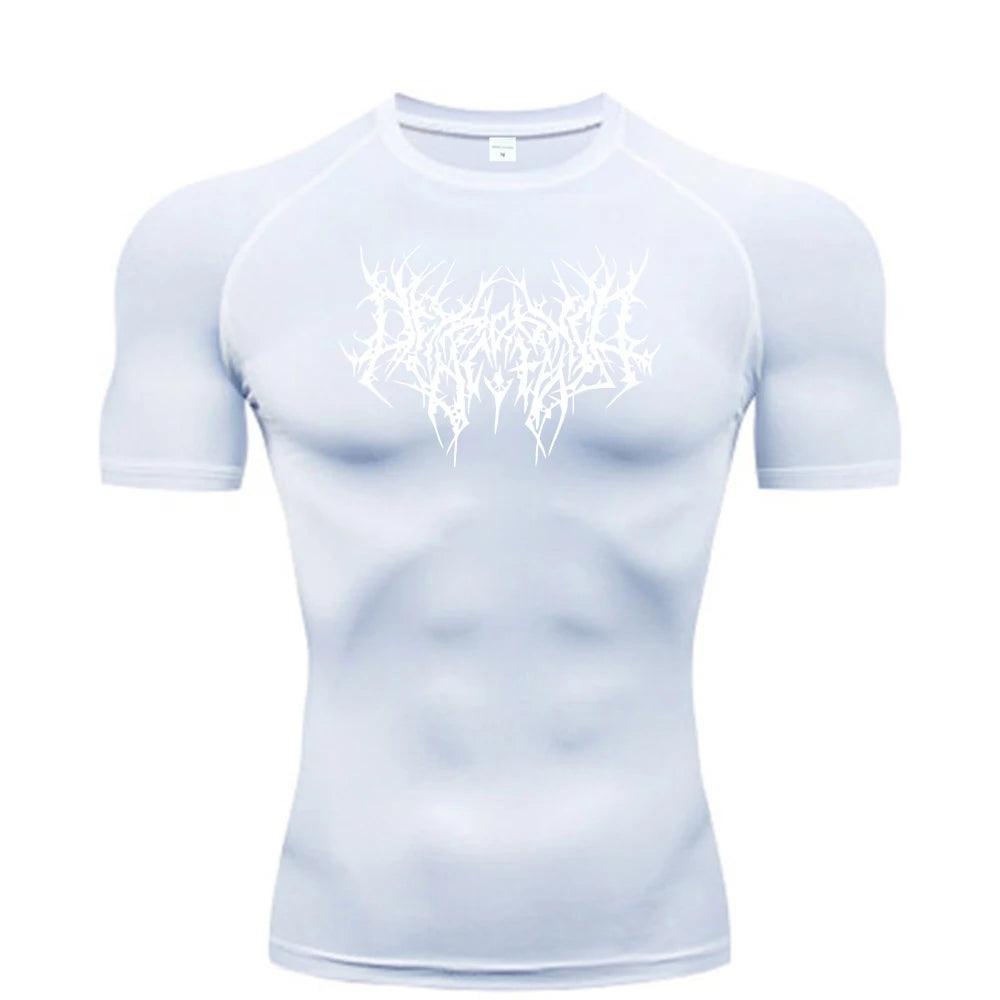 Thorns Print Gym Tight T-Shirt Men's Running Fitness Summer Quick-Drying Short-Sleeved Sports Workout Sportswear Top S-3XL