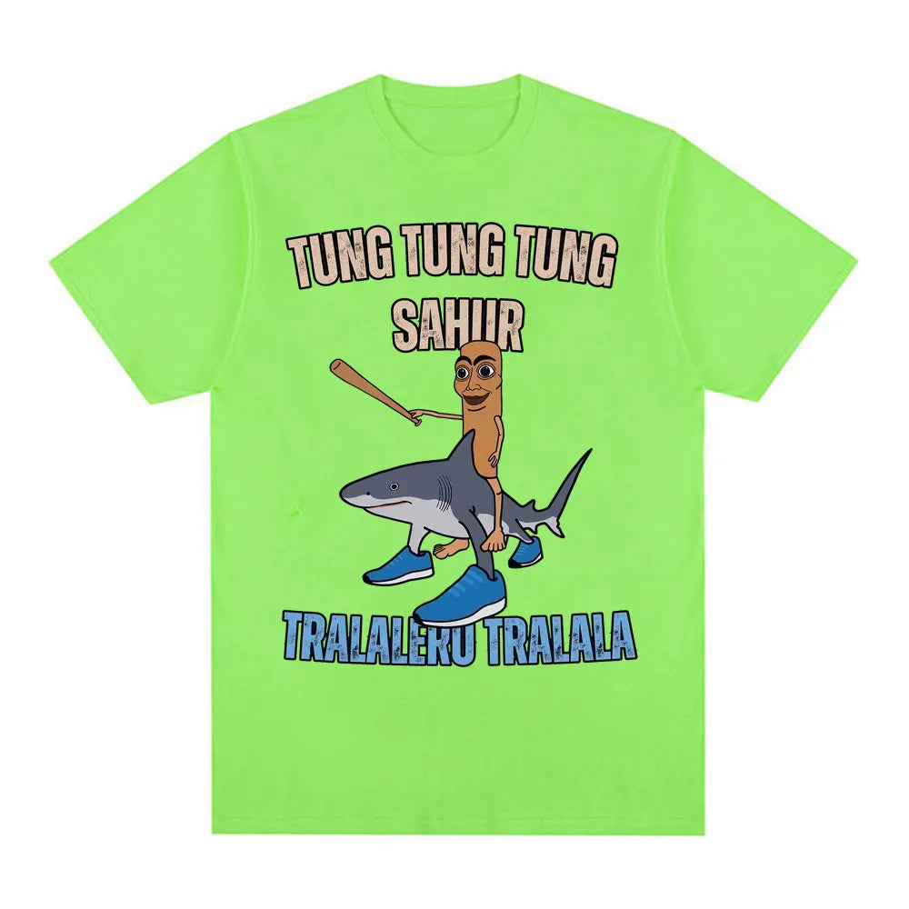 Tung Tung Tung Sahur Baseball Bat T Shirt Tralero Tralala Funny Running Shark Meme T-shirt Men Women Casual Cotton Loose T Shirt