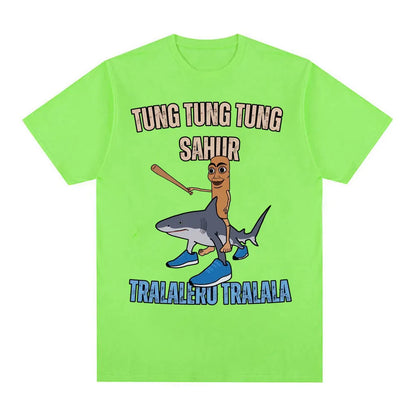 Tung Tung Tung Sahur Baseball Bat T Shirt Tralero Tralala Funny Running Shark Meme T-shirt Men Women Casual Cotton Loose T Shirt
