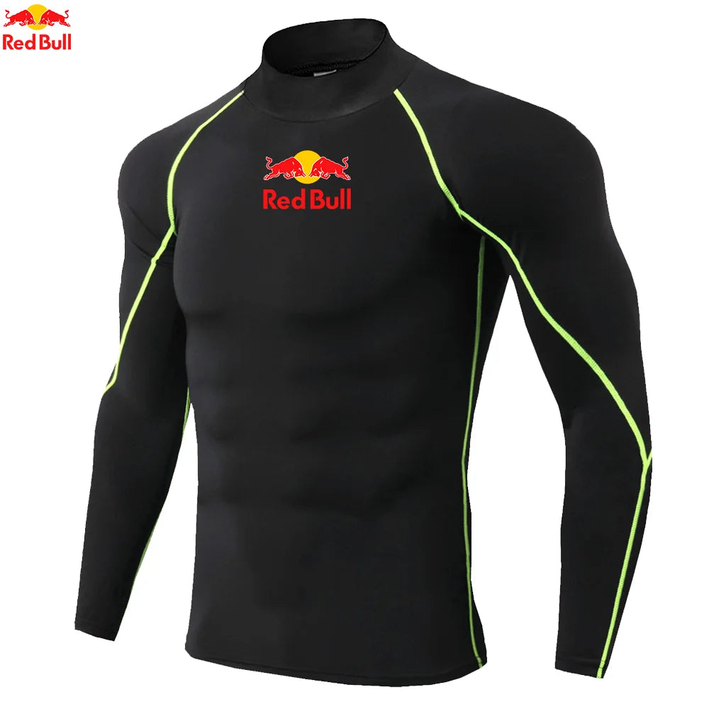 Mens Sportswear Trainning Exercise T-Shirts Compression Fitness Long Sleeve Sports Red Bull Shirts Quick Dry Tight Gym Clothing