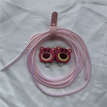 Cable Protector Set for iPhone Huawei Samsung Anti-break Spring Protection Rope Wire Cord Rope Earphone Bobbin Winder