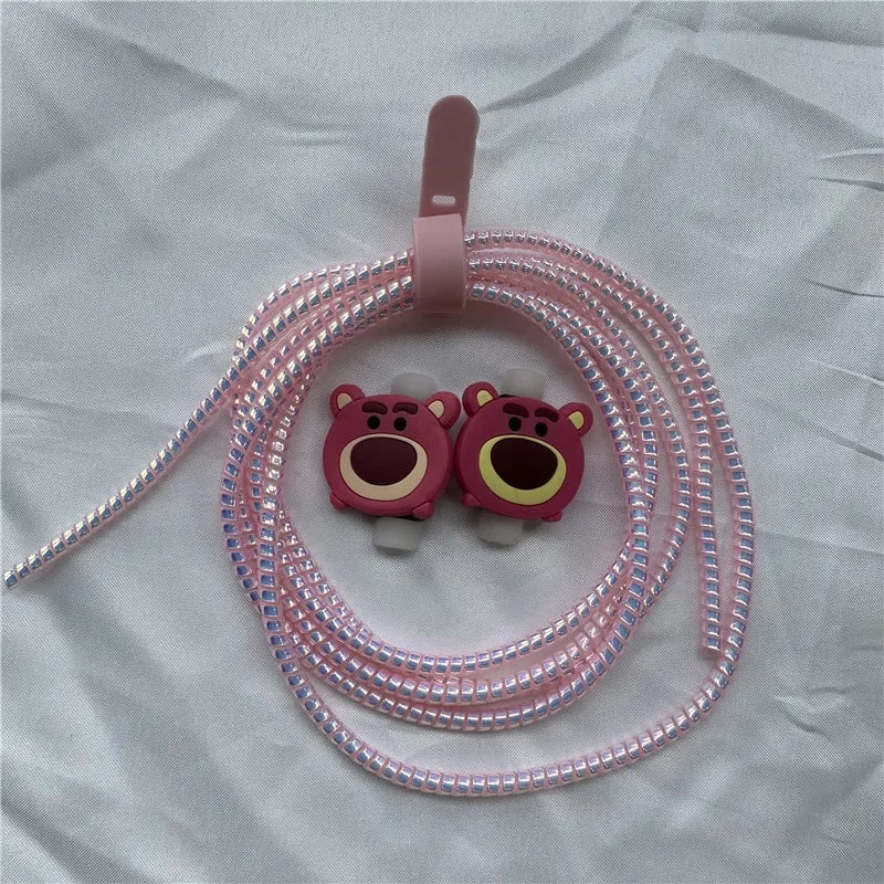 Cable Protector Set for iPhone Huawei Samsung Anti-break Spring Protection Rope Wire Cord Rope Earphone Bobbin Winder