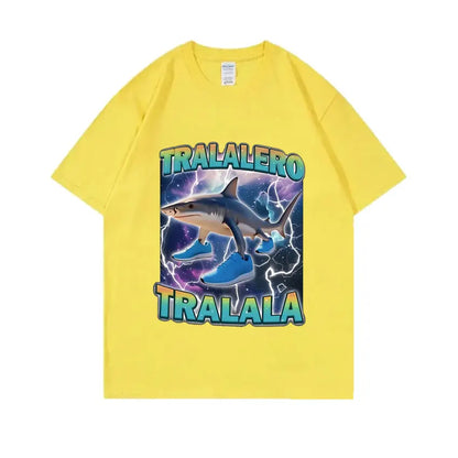Tralalero Tralala Funny Shark with Shoes Meme T-shirt Men Casual Cotton Vintage Stupid Humor Hilarious Brain Rot Memes T Shirt