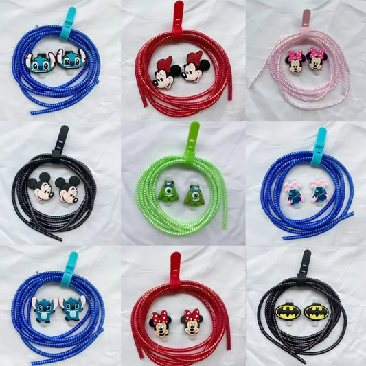 Cable Protector Set for iPhone Huawei Samsung Anti-break Spring Protection Rope Wire Cord Rope Earphone Bobbin Winder