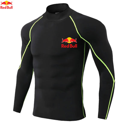 Mens Sportswear Trainning Exercise T-Shirts Compression Fitness Long Sleeve Sports Red Bull Shirts Quick Dry Tight Gym Clothing