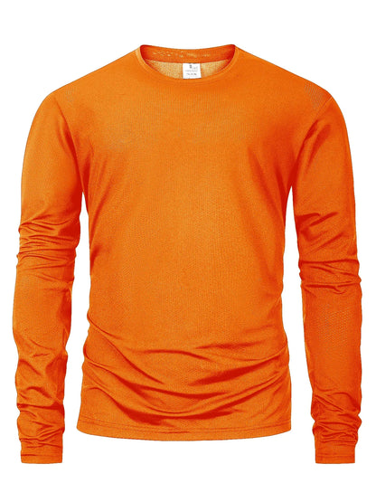 Mens Long Sleeved Casual T-Shirt Solid Color Cotton O-neck Long Sleeved High Quality Basic T-shirt Male Loose Breathable Tops