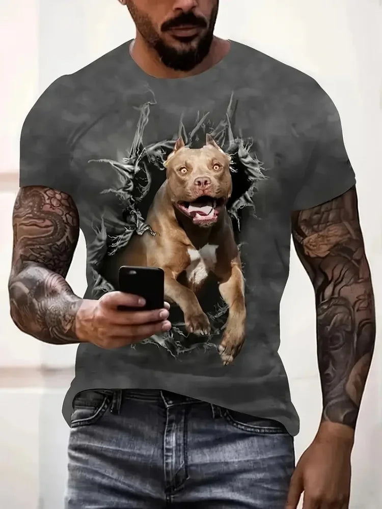 New 3D Dog Printed Men's T-shirt Summer Street Daily Casual Crew Neck Short Sleeve Tees Tops Harajuku Funny Pattern Men Clothing