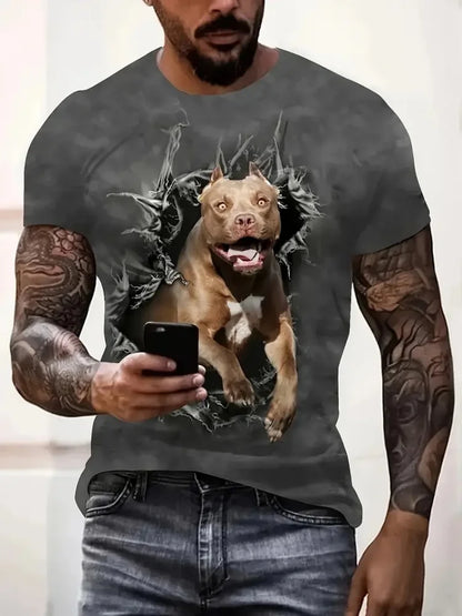 New 3D Dog Printed Men's T-shirt Summer Street Daily Casual Crew Neck Short Sleeve Tees Tops Harajuku Funny Pattern Men Clothing