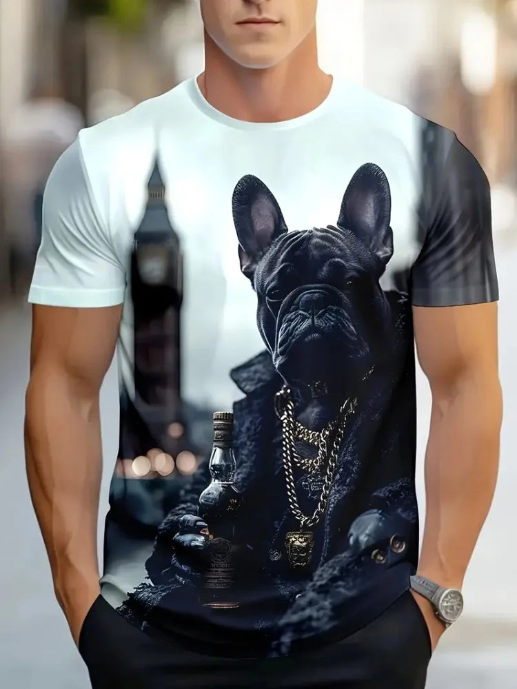 New 3D Dog Printed Men's T-shirt Summer Street Daily Casual Crew Neck Short Sleeve Tees Tops Harajuku Funny Pattern Men Clothing