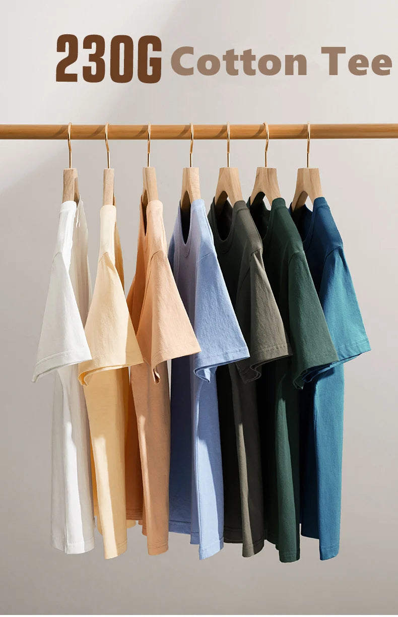 Men's 230g Heavy Cotton Short-sleeved T-shirt Men Pure Cotton Loose Solid Color Bottoming Shirt Trendy Man T-shirt Tops Clothes