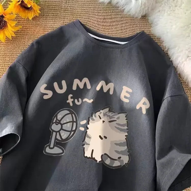 Korean Oversized Baggy T-shirt for Men Summer Casual Short Sleeve Couple Wear Harajuku Tops Tee Japan Y2k Streetwear