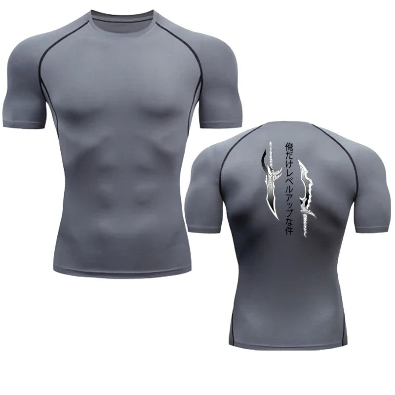 Animated Compression T Shirt Dagger Print for Men Athletic Quick Dry Tops Rash Guard Gym Workout Running Baselayers Undershirts