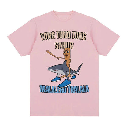 Tung Tung Tung Sahur Baseball Bat T Shirt Tralero Tralala Funny Running Shark Meme T-shirt Men Women Casual Cotton Loose T Shirt