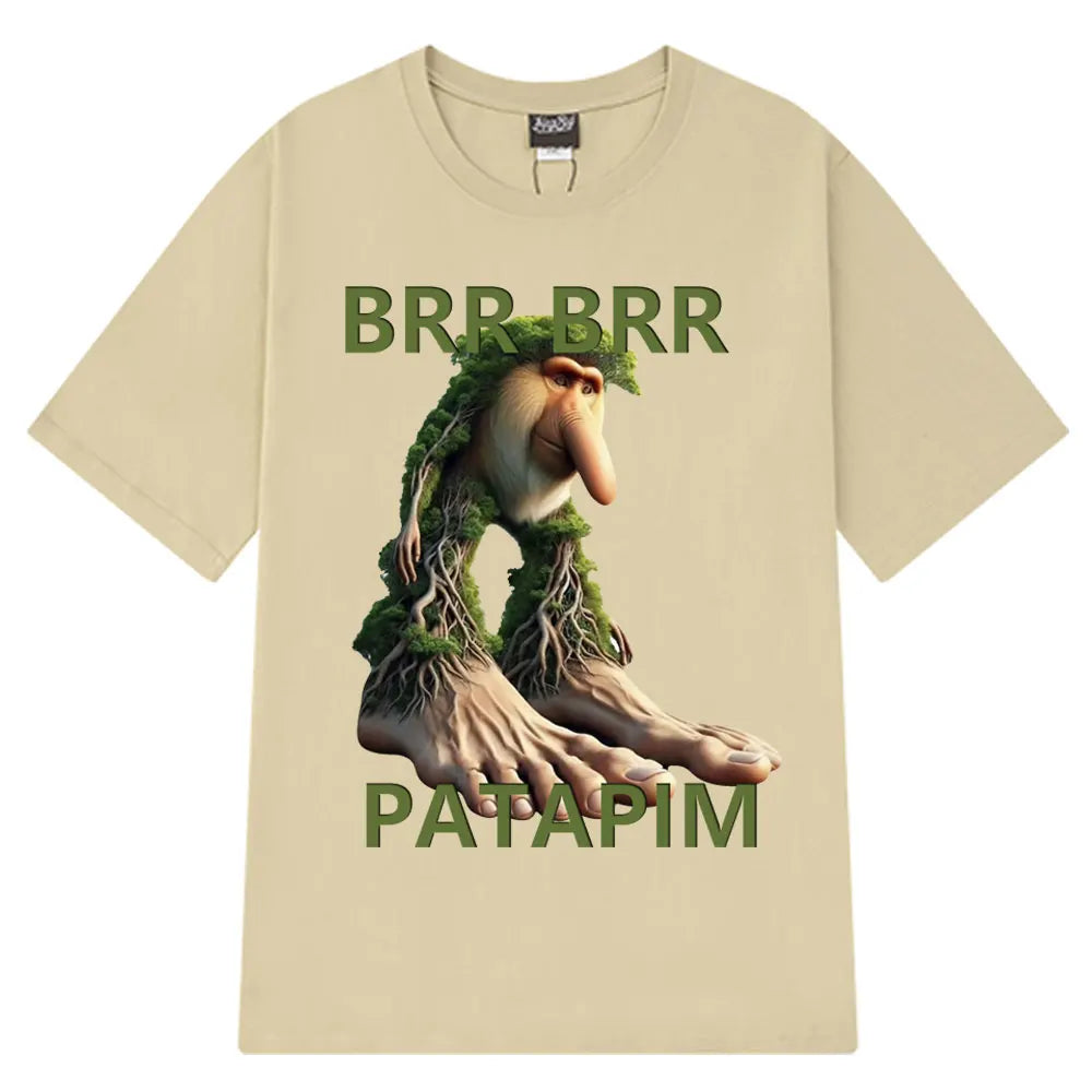 Brr Brr Patapim T Shirt Funny Italian Brainrot Meme Graphic T-shirt Men Women Summer 100% Cotton Cozy Soft O-Neck T-shirts Tops