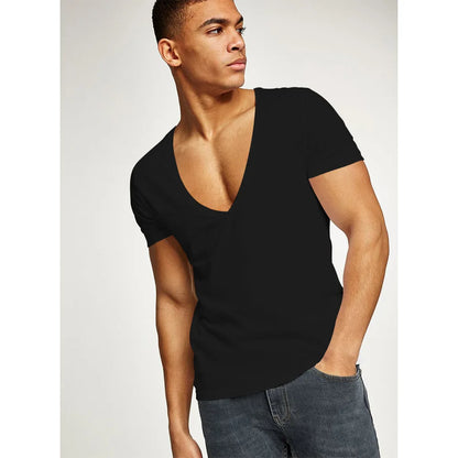 MRMT New Men's T-Shirt Deep V-Neck Europe Size Fitness Leisure Cotton Men T-Shirts Solid Color For Male Tops Tees Man T shirts