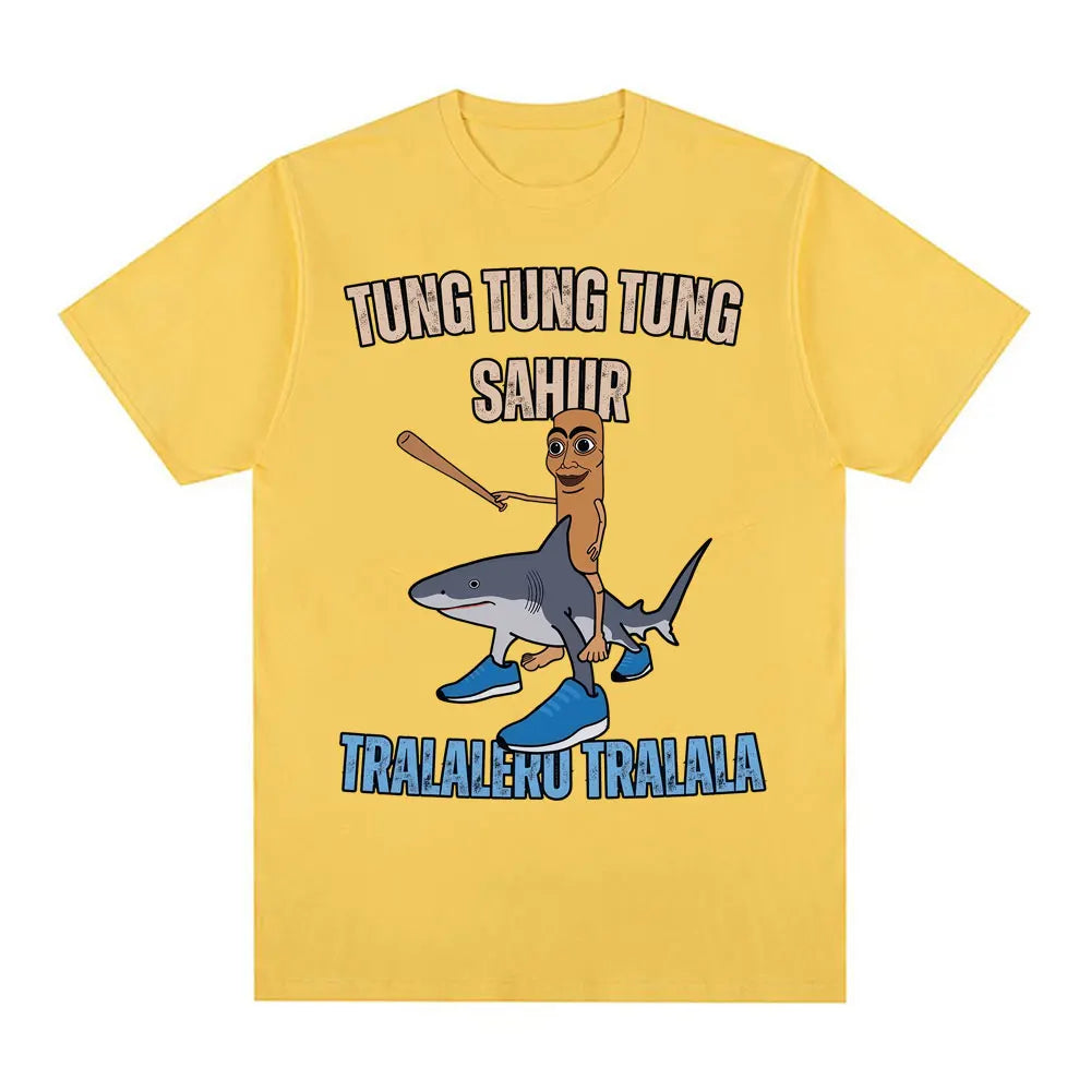Tung Tung Tung Sahur Baseball Bat T Shirt Tralero Tralala Funny Running Shark Meme T-shirt Men Women Casual Cotton Loose T Shirt