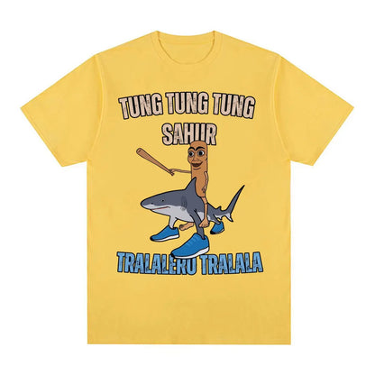 Tung Tung Tung Sahur Baseball Bat T Shirt Tralero Tralala Funny Running Shark Meme T-shirt Men Women Casual Cotton Loose T Shirt