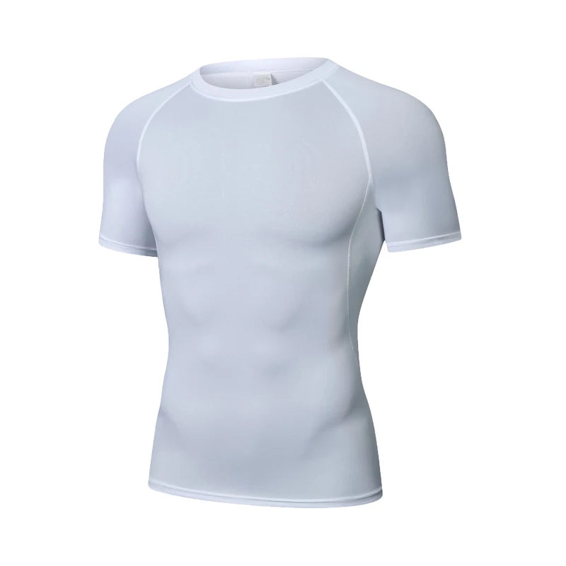 Men Compression White T-Shirts Short Sleeve Tops Tees Casual Gym T Shirt Man Quick Dry Football T Shirts Sportswear Male Clothes