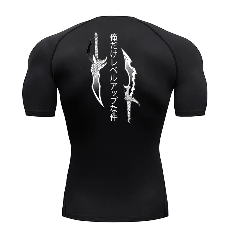 Animated Compression T Shirt Dagger Print for Men Athletic Quick Dry Tops Rash Guard Gym Workout Running Baselayers Undershirts
