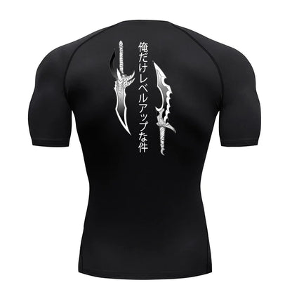 Animated Compression T Shirt Dagger Print for Men Athletic Quick Dry Tops Rash Guard Gym Workout Running Baselayers Undershirts
