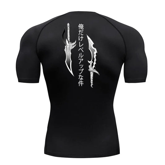 Animated Compression T Shirt Dagger Print for Men Athletic Quick Dry Tops Rash Guard Gym Workout Running Baselayers Undershirts