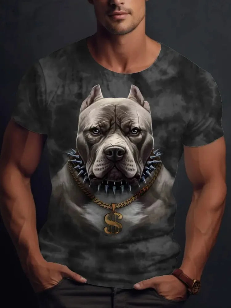 New 3D Dog Printed Men's T-shirt Summer Street Daily Casual Crew Neck Short Sleeve Tees Tops Harajuku Funny Pattern Men Clothing